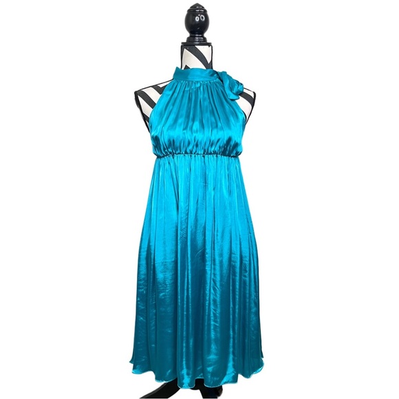 ASPESI 100% Silk Teal Halter Mini Dress - Picture 1 of 13